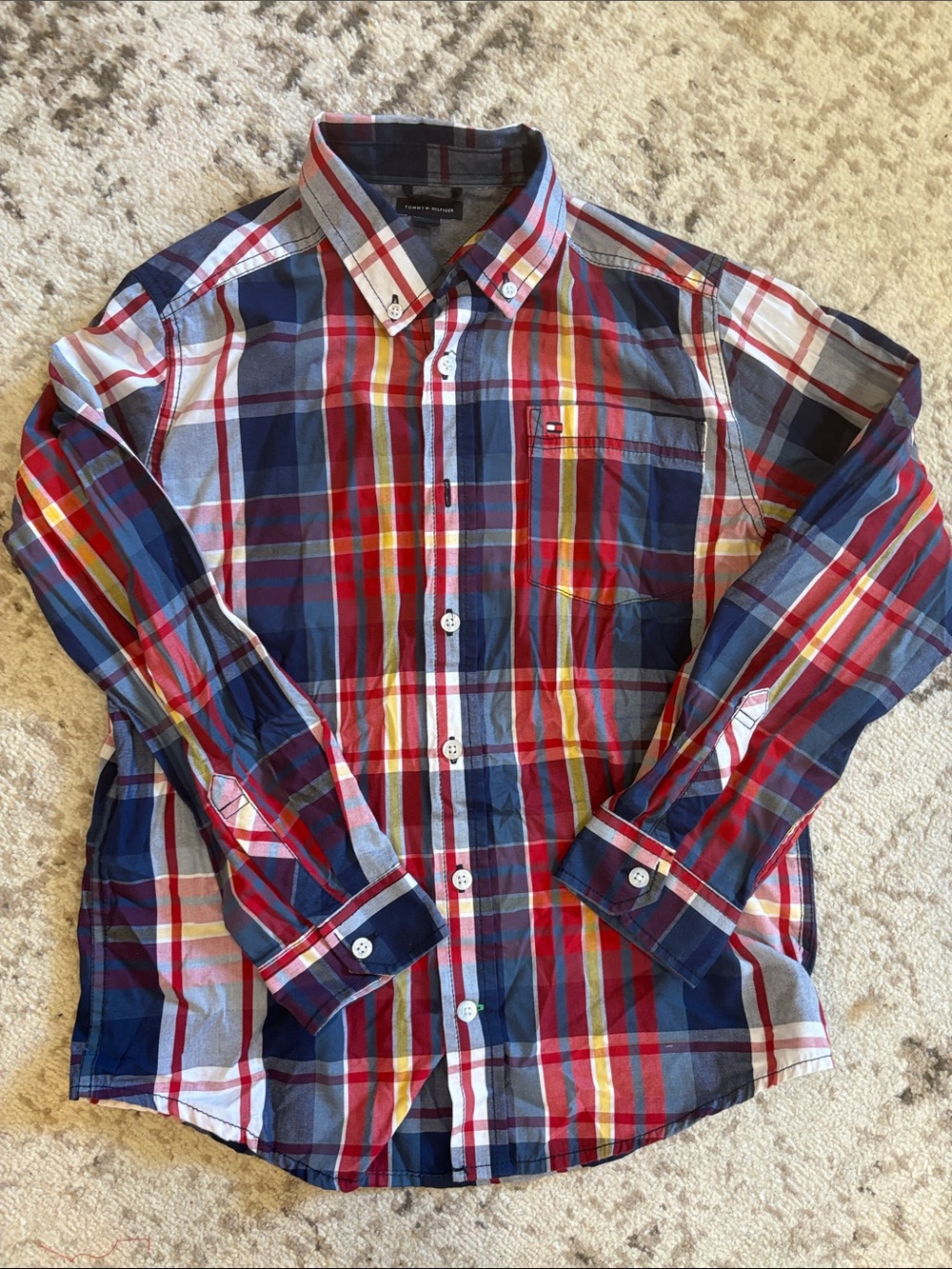 Tommy Hilfiger boys Red, Blue & White Plaid Button-Down Shirt